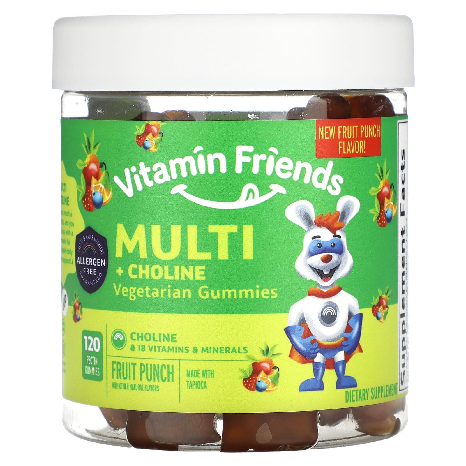 Vitamin Friends, Вегетарианские жевательные мармеладки с мульти + холином, фруктовый пунш, 120 жевательных таблеток с пектином
