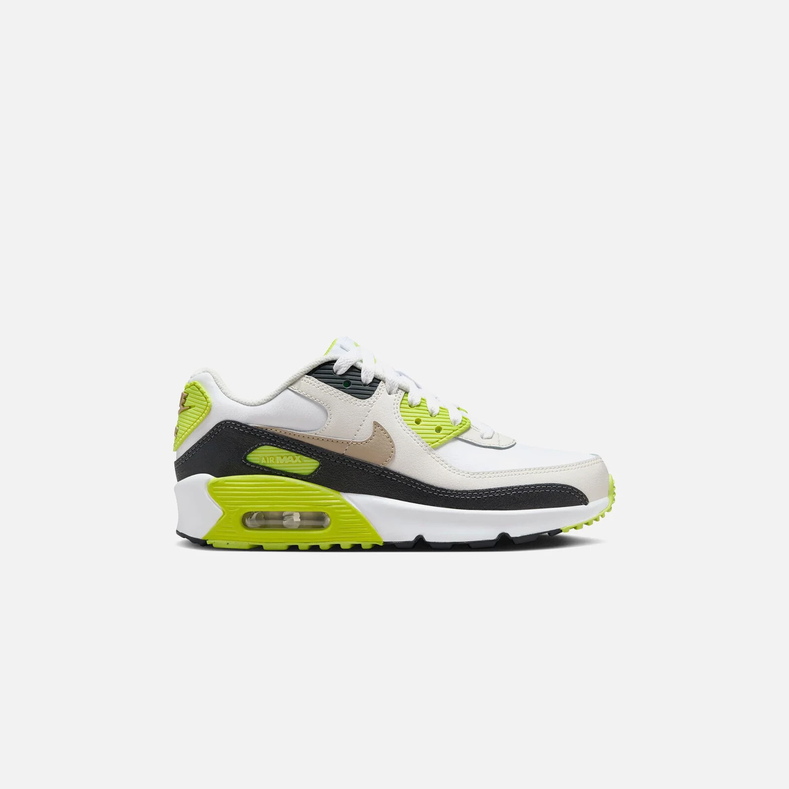 Nike GS Air Max 90 - White / Khaki / Cyber / Dark Smoke Grey