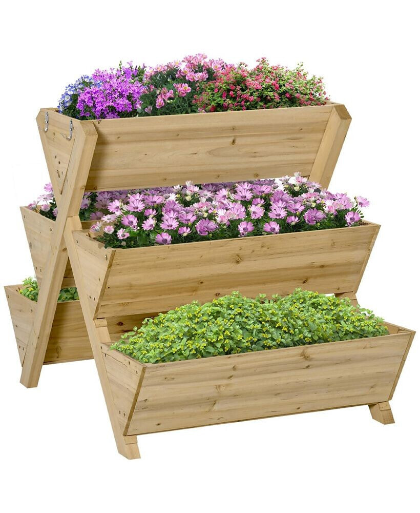 Outsunny raised Garden Bed, Planter Stand with 5 Planting Boxes, 4 Hooks