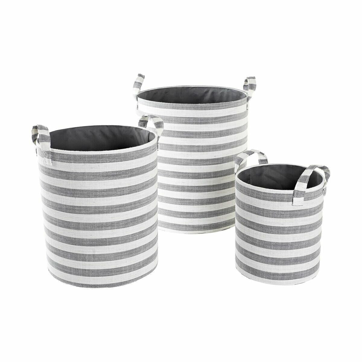 Basket set DKD Home Decor Grey Stripes Cotton (3 Pieces) (35 x 35 x 40 cm)