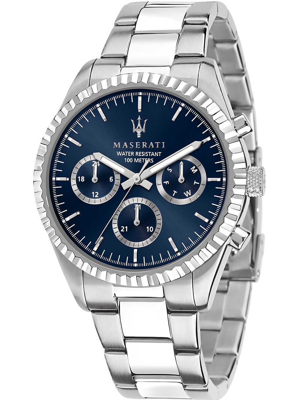 Мужские наручные часы с серебряным браслетом Maserati R8853100022 Competizione mens watch 43mm 10ATM