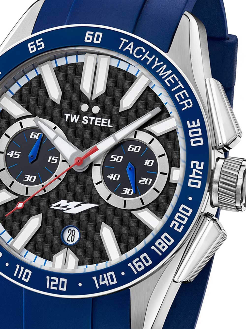 Мужские наручные часы с синим силиконовым ремешком TW Steel GS4 Yamaha Factory Racing Chronograph 46mm 10 ATM