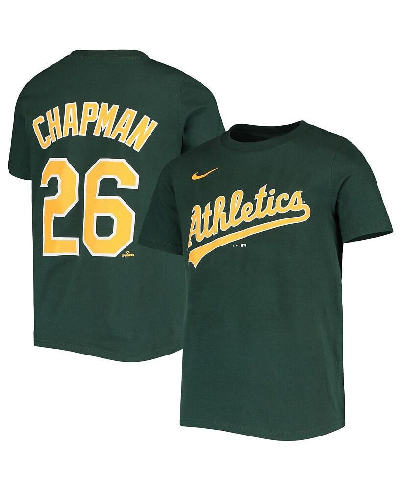 Boys Youth Matt Chapman Green Oakland Athletics Team Player Name and Number T-shirt