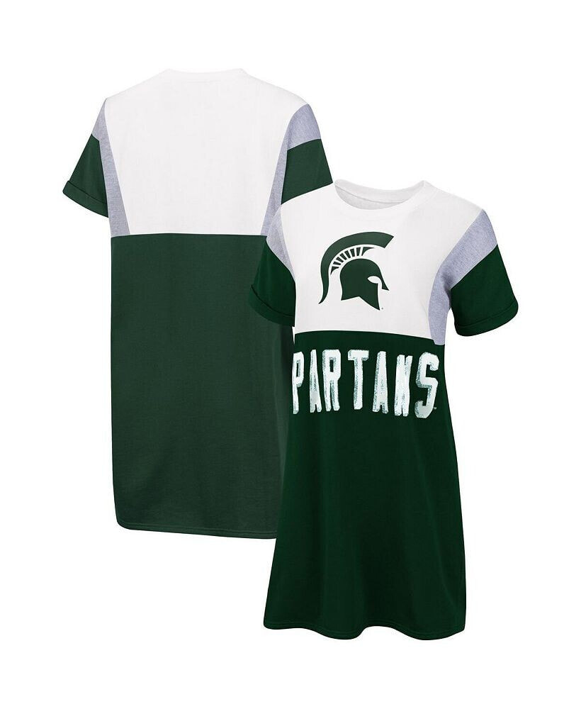 G-III 4Her by Carl Banks women's Green and White Michigan State Spartans 3rd Down Short Sleeve T-shirt Dress