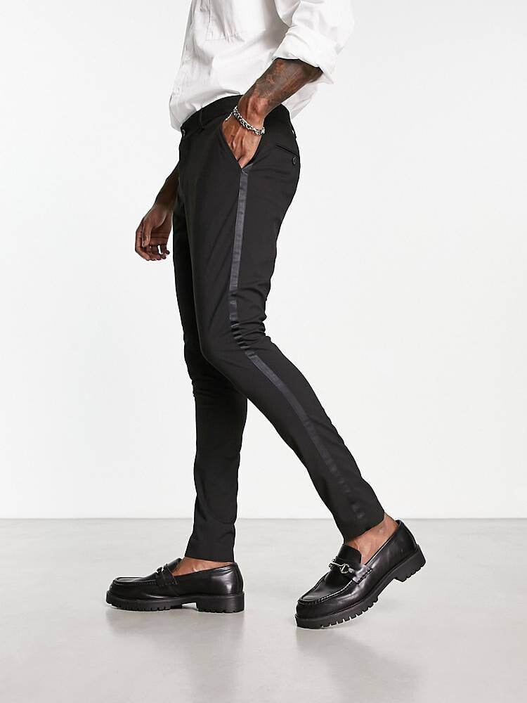 Selected Homme skinny fit tuxedo trousers in black SELECTED HOMME Размер:W34 L34 купить от 9561 рублей в интернет-магазине ShopoTam.com, мужскиебрюки SELECTED HOMME