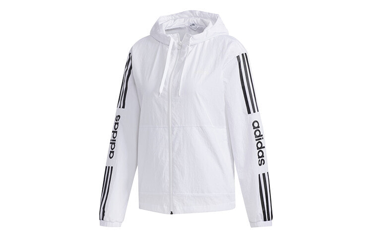 adidas neo 三条纹字母印花 抽绳连帽夹克 女款 白色 / Куртка Adidas Neo Trendy Clothing FP7472