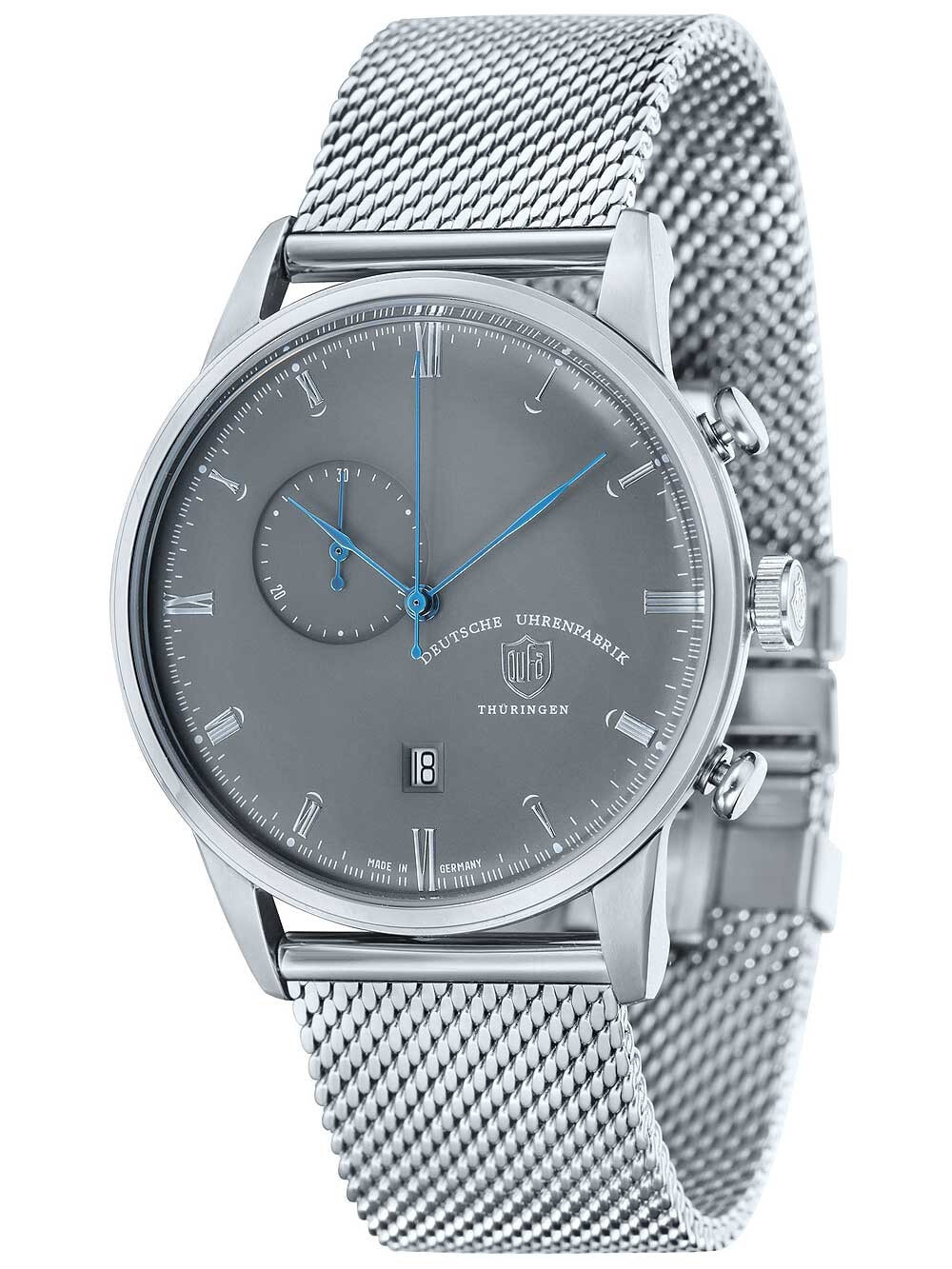 Мужские наручные часы с серебряным браслетом DuFa DF-9007-11 Weimar Mens Chronograph 41,5mm 3 ATM