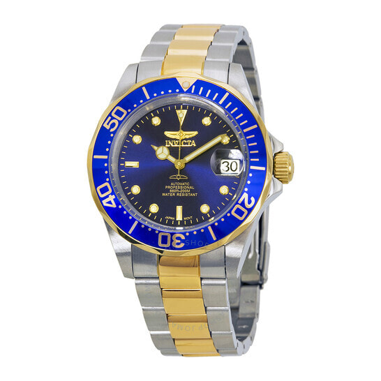 Мужские наручные часы с серебряным золотым браслетом Invicta Pro Diver Automatic Blue Dial Mens Watch 8928