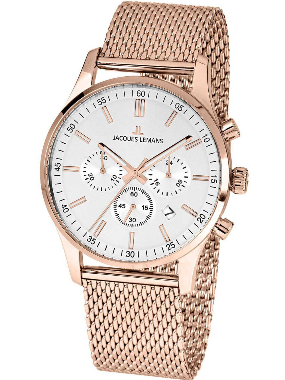 Мужские наручные часы с золотым браслетом Jacques Lemans 1-2025J London chrono 42 mm 10ATM