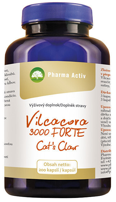 Pharma Activ Vilcacora 3000 Forte Cats Claw Пищевая способствует нормальной иммунной функции и нормальному состоянию суставов 200 капсул