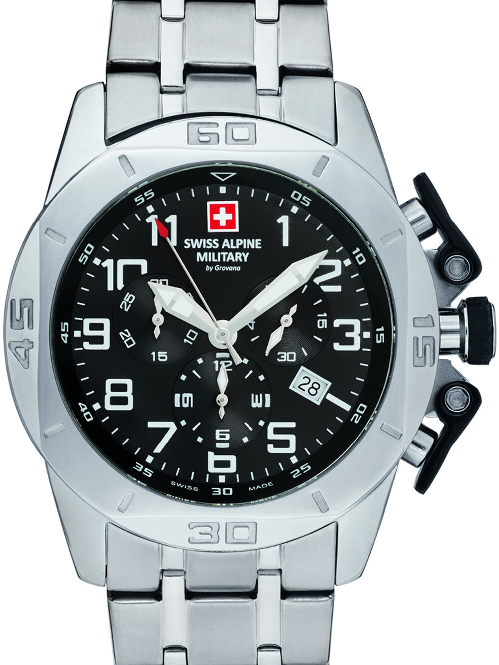 Мужские наручные часы с серебряным браслетом Swiss Alpine Military 7063.9137 chrono 45mm 10ATM