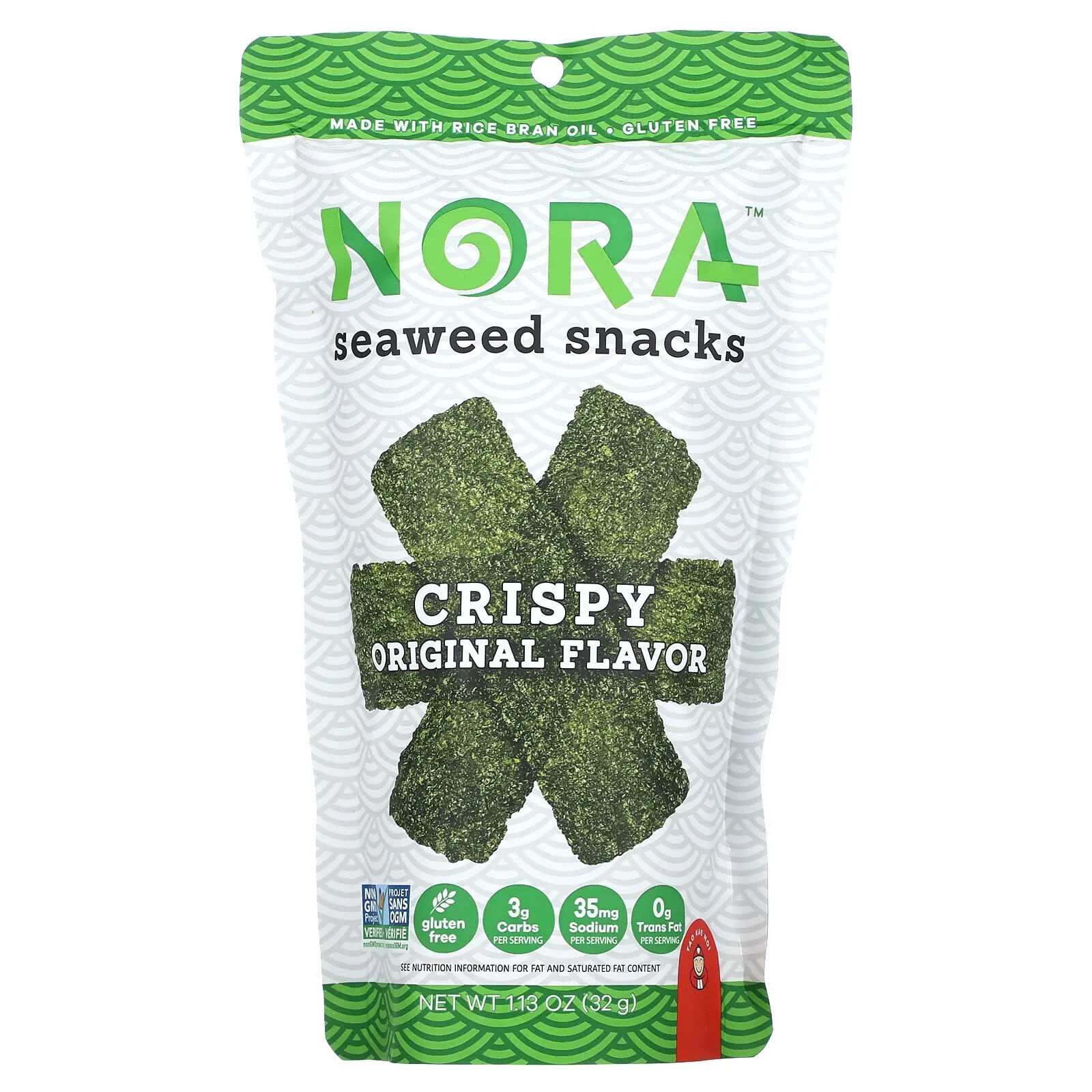 Nora Snacks, Снеки из морских водорослей, оригинальный хрустящий, 32 г (1,13 унции)
