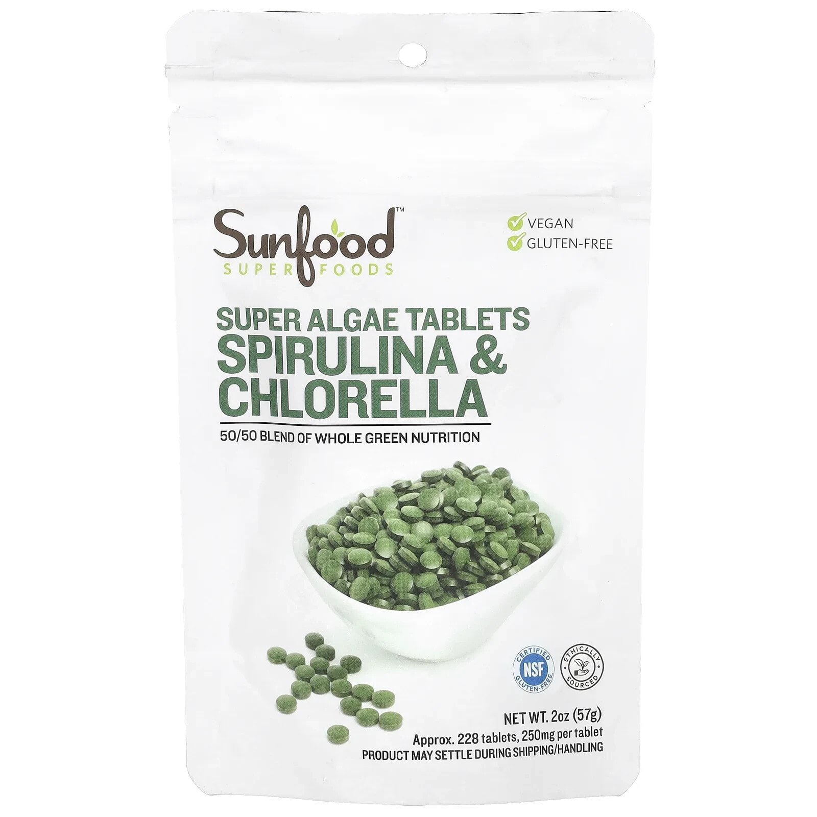 Super Algae Tablets Spirulina & Chlorella, 250 mg, Approx. 456 Tablets