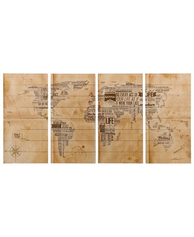 'World Map' 4-Piece Arte De Legno Digital Print on Solid Wood Wall Art Set - 60