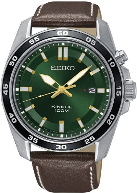 Мужские наручные часы с коричневым кожаным ремешком Seiko SKA791P1