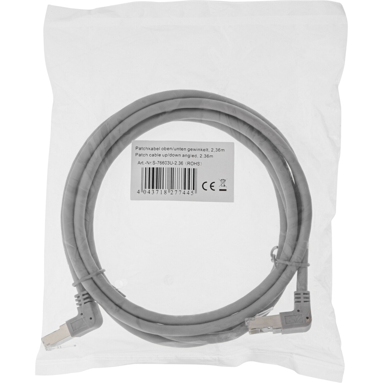 InLine Patch cable up/down angled - S/FTP (PiMf) - Cat.6 - 250MHz - PVC,grey - 2.36m