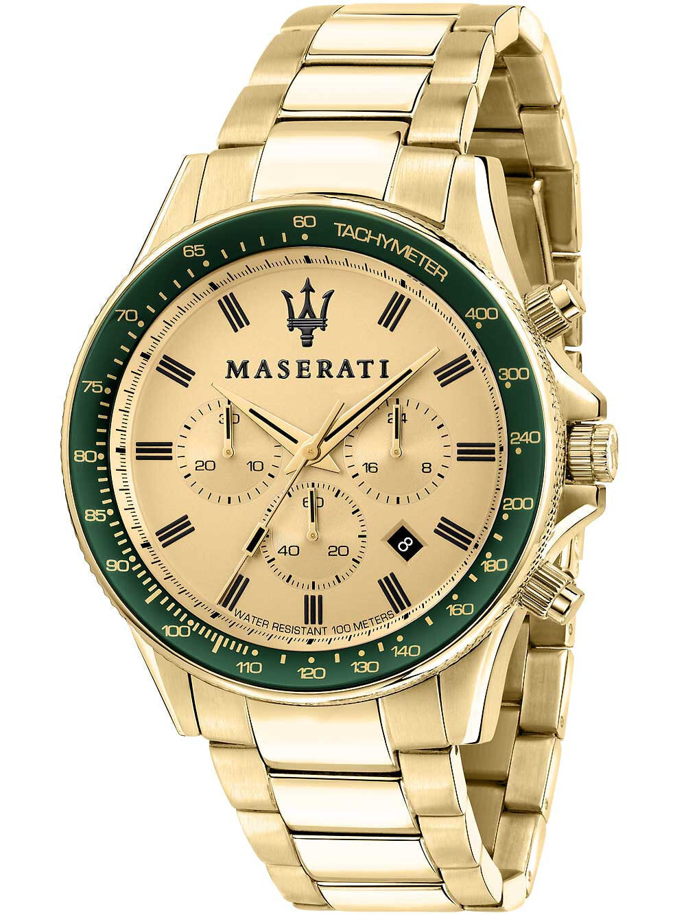 Мужские наручные часы с золотым браслетом Maserati R8873640005 Sfida chronograph 44mm 10ATM