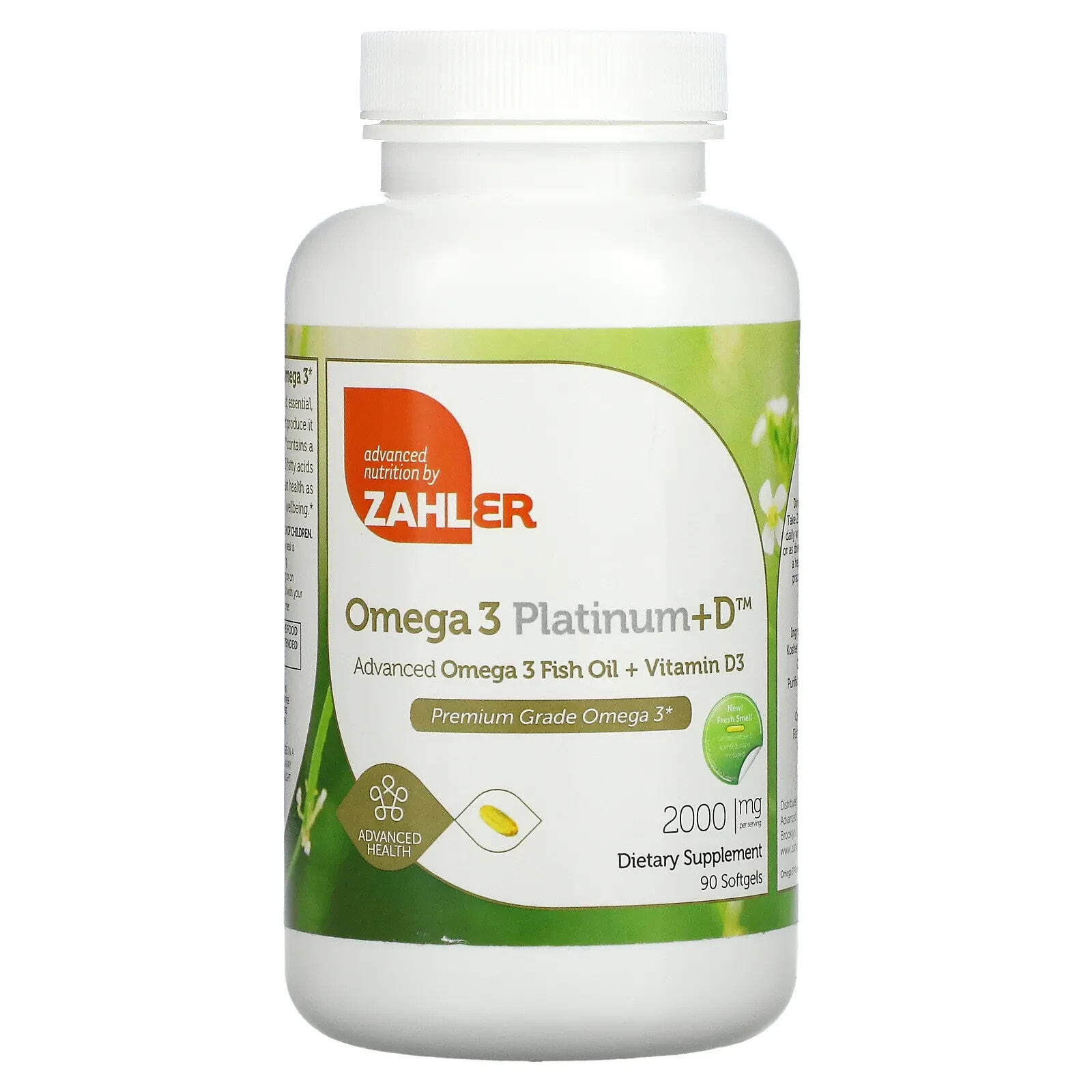 Zahler, Omega 3 Platinum+D, Advanced Omega 3 Fish Oil + Vitamin D3, 1,000 mg, 180 Softgels
