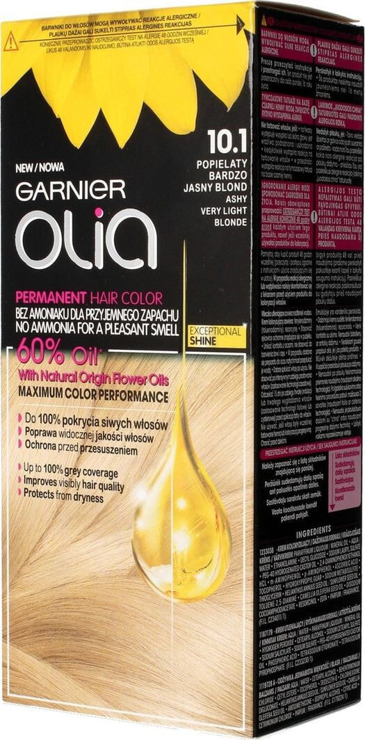 Garnier Olia Permanent Coloration Hair Color No.10.1 Перманентная крем-краска для волос на масляной основе, оттенок пепельный очень светлый блонд