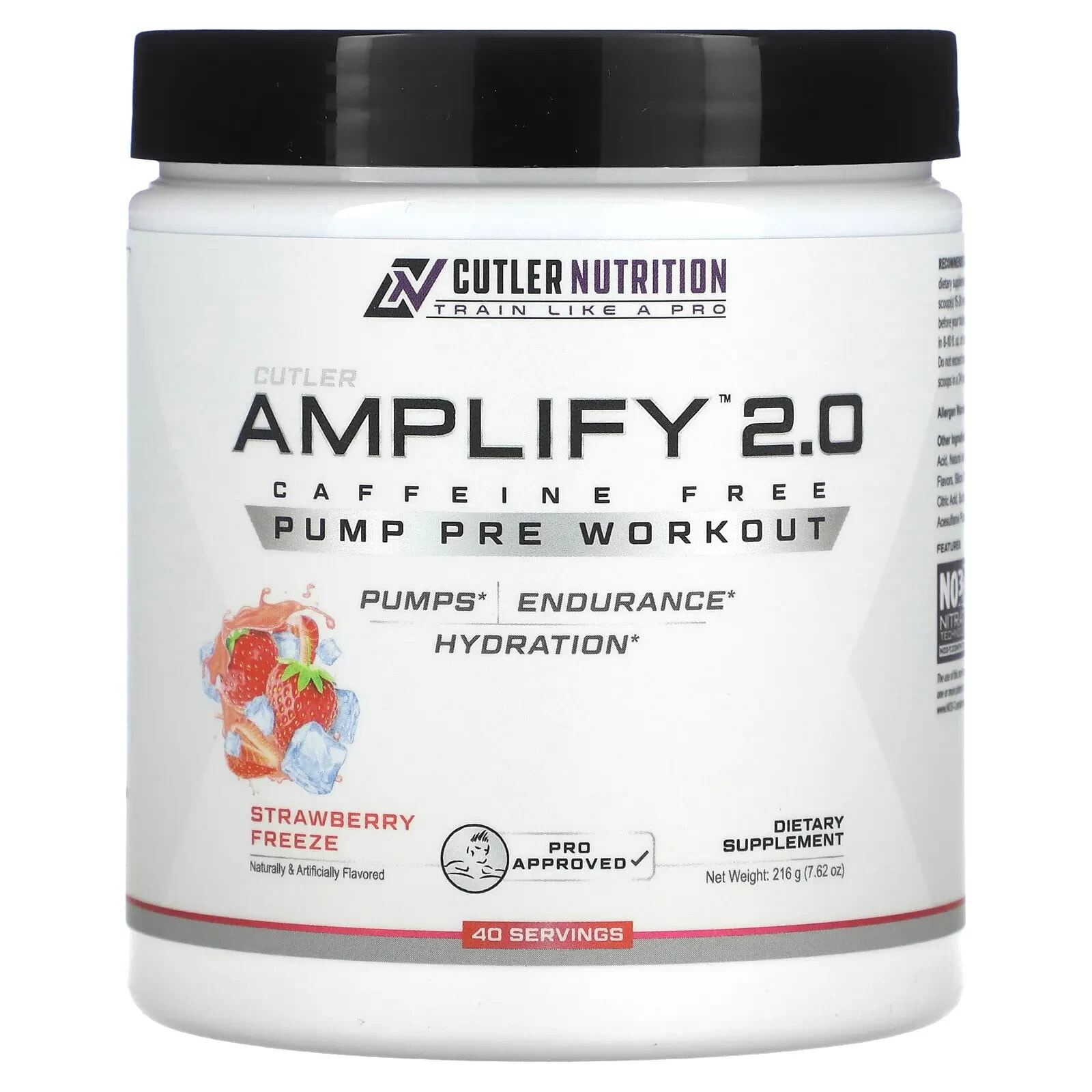 Cutler Nutrition, Amplify 2.0, накачка перед тренировкой, без кофеина, со вкусом клубники, 216 г (7,62 унции)