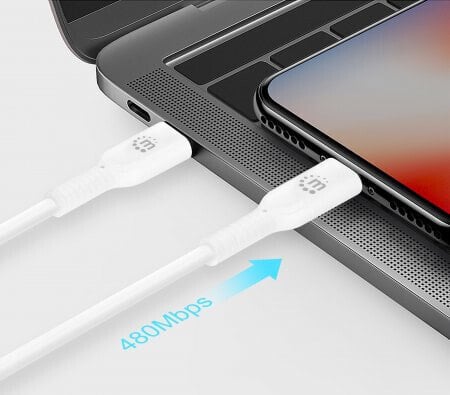 Manhattan 394505 дата-кабель мобильных телефонов Белый 0,5 m USB C Lightning