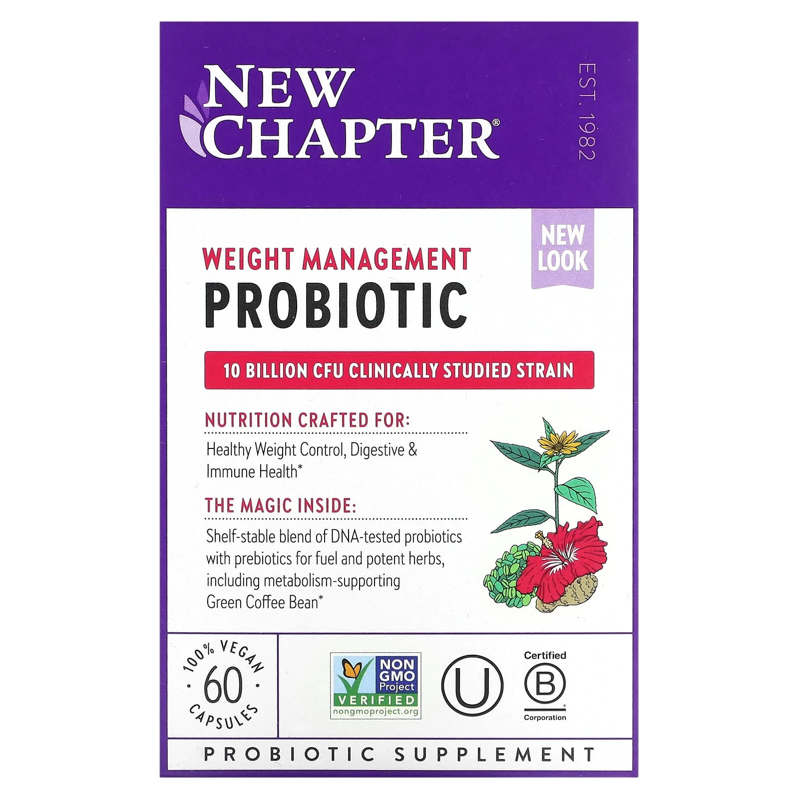New Chapter, Пробиотик для контроля веса, 10 млрд КОЕ, 60 веганских капсул