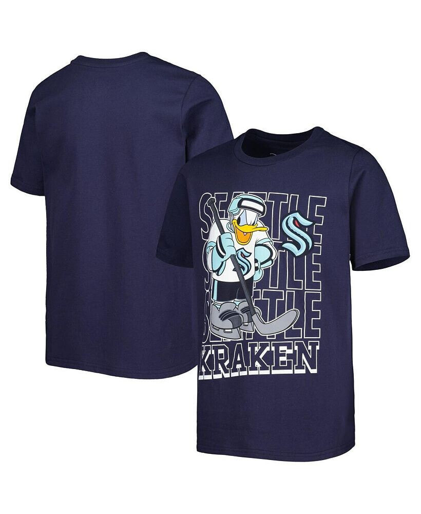 Outerstuff big Boys Deep Sea Blue Seattle Kraken Disney Donald Duck Three-Peat T-shirt