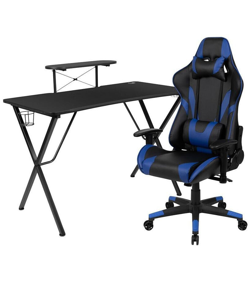 EMMA+OLIVER gaming Desk & Chair Set - Cup Holder, Headphone Hook, And Monitor Stand