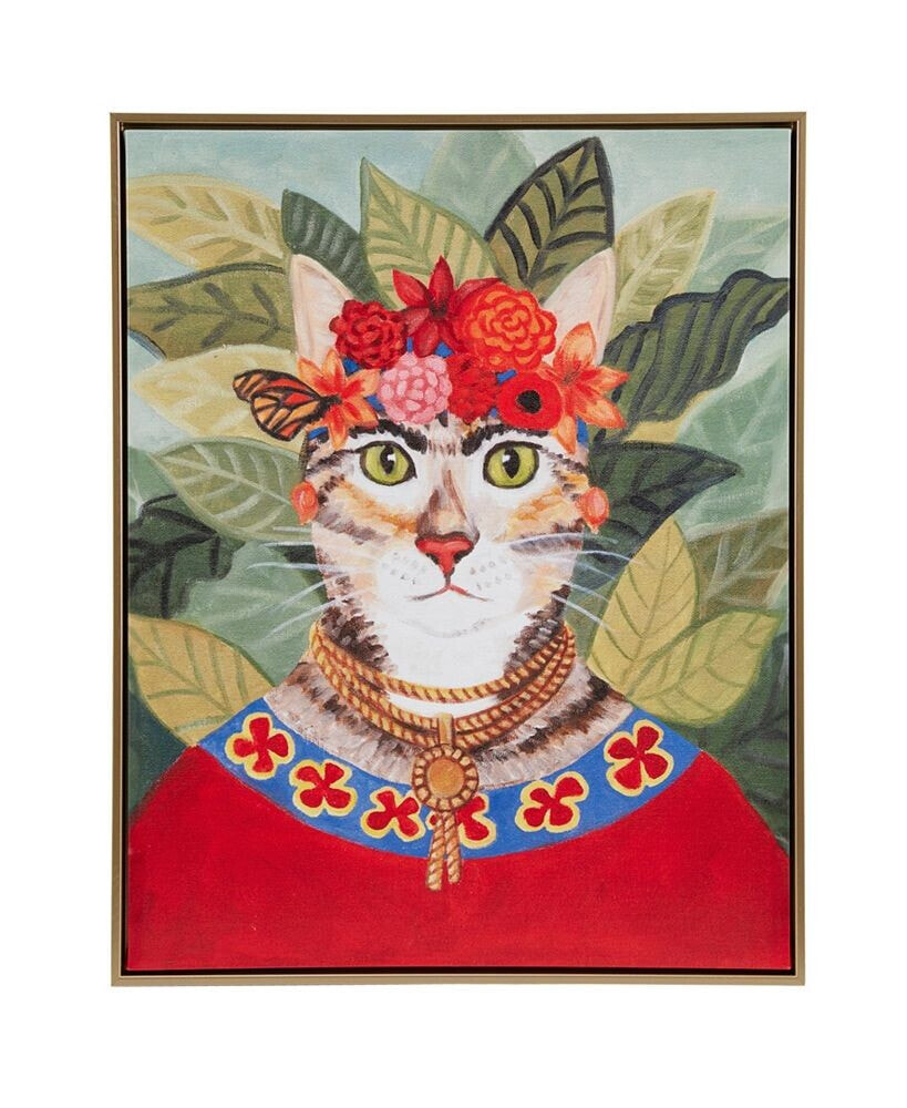 Madison Park pet Portrait Bohemian Cat In Forest Framed Canvas Wall Art