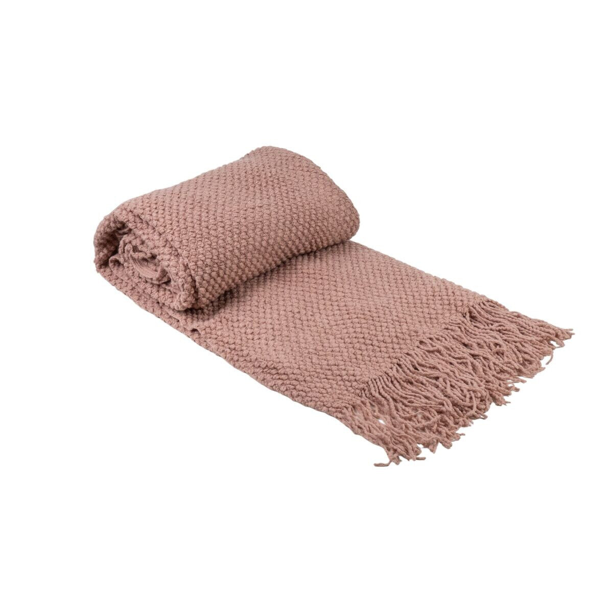 Blanket Romimex Pink With tassles 130 x 200 x 1 cm