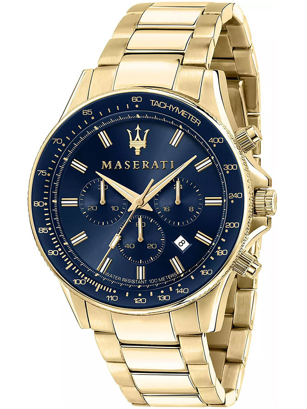 Мужские наручные часы с золотым браслетом Maserati R8873640008 Sfida chronograph 44mm 10ATM