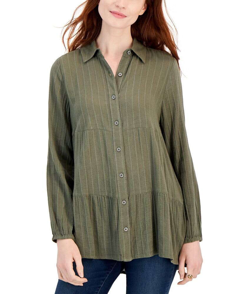 Style & Co petite Tiered Button-Front Long-Sleeve Shirt, Created for Macy's