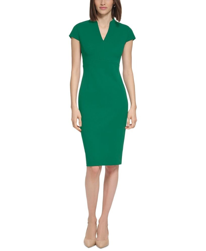 Women's V-Neck Cap Sleeve Sheath Dress