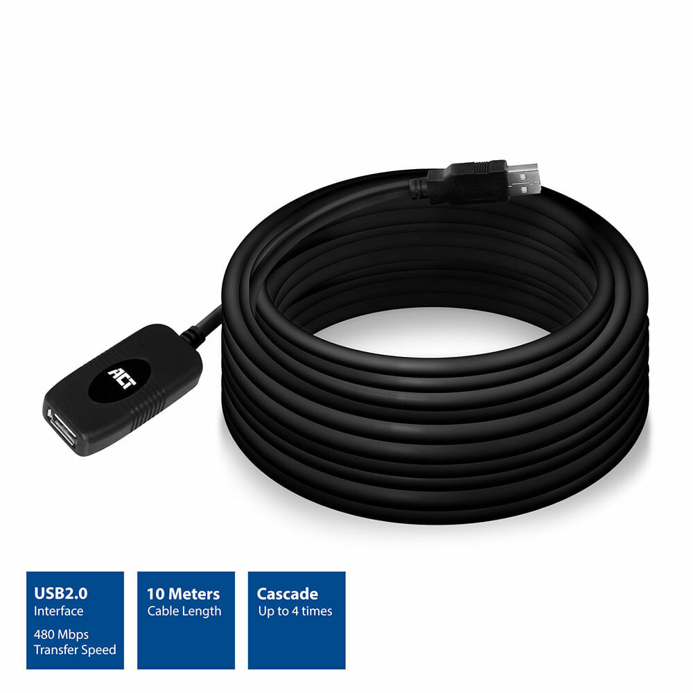 ACT AC6010 USB кабель 10 m USB 2.0 USB A Черный