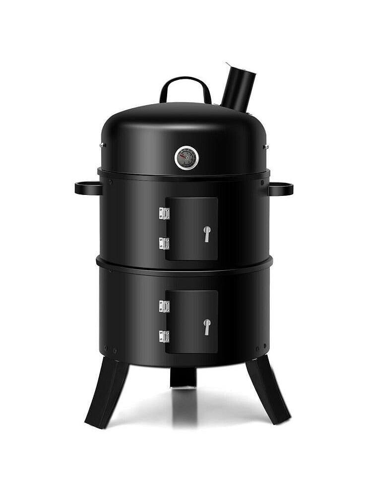Slickblue 3-in-1 Portable Round Charcoal Smoker BBQ Grill Built-in Thermometer