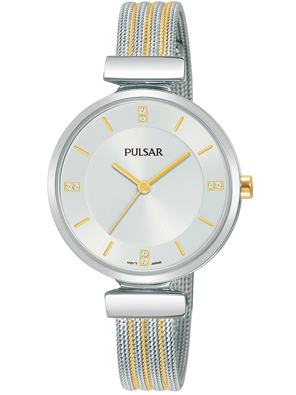 Женские наручные кварцевые часы  Pulsar ремешок из нержавеющей стали. Водонепроницаемость-3 АТМ. Защищенное от царапин минеральное стекло. Декорирован камнями  Swarovski.
