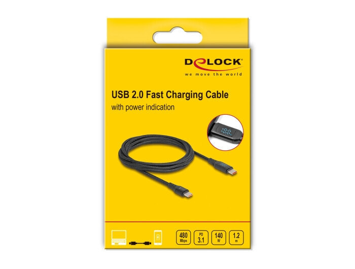 Delock 88136 - Sync- & Ladekabel USB-C -> C Ladedisplay PD 3.1 140 W 1.2