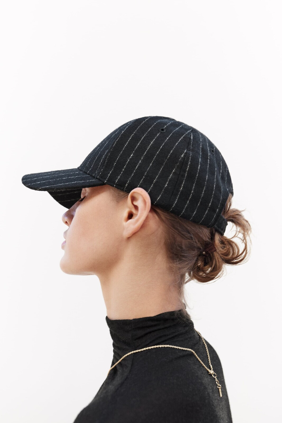 Pinstripe wool blend cap