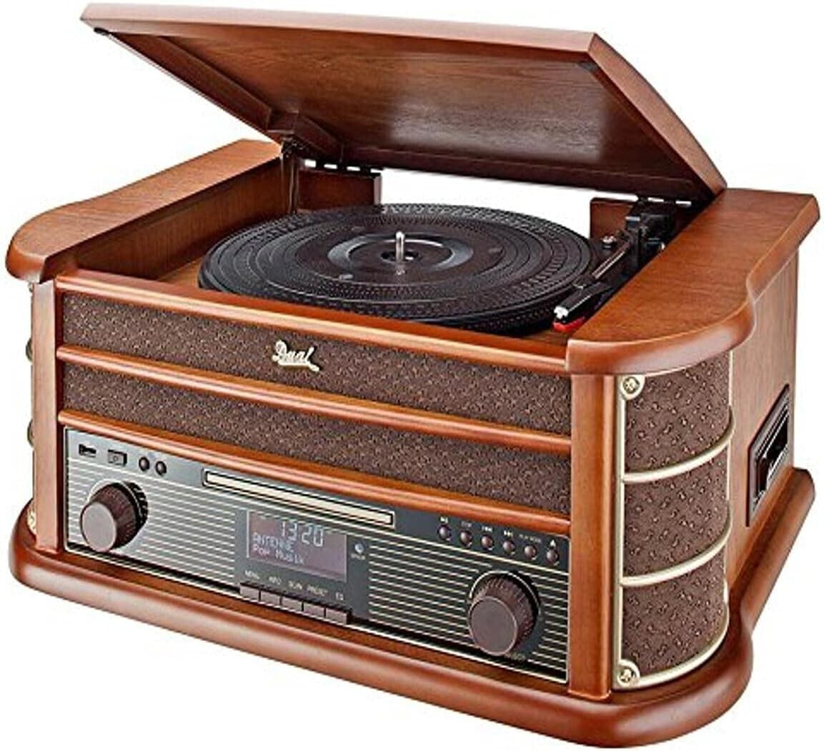 Dual NR 50 and DAB Stereo System with Record Player/UKW/DAB + Radio Cd Mp3/Usb/Kassettenabspieler, AUX-IN, Direct Encoding Function, Remote Control) brown