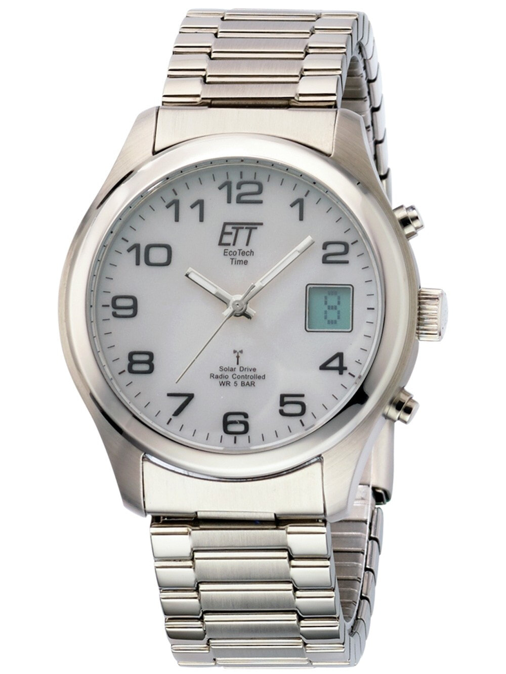 Мужские наручные часы с серебряным браслетом ETT EGS-11335-62M Solar Drive Radio Controlled Basic Mens 39mm 5ATM