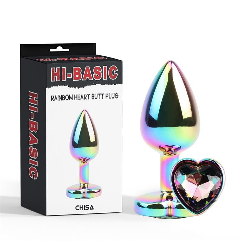 Rainbow Effect Metal Butt Plug with Heart Jewel 2,7