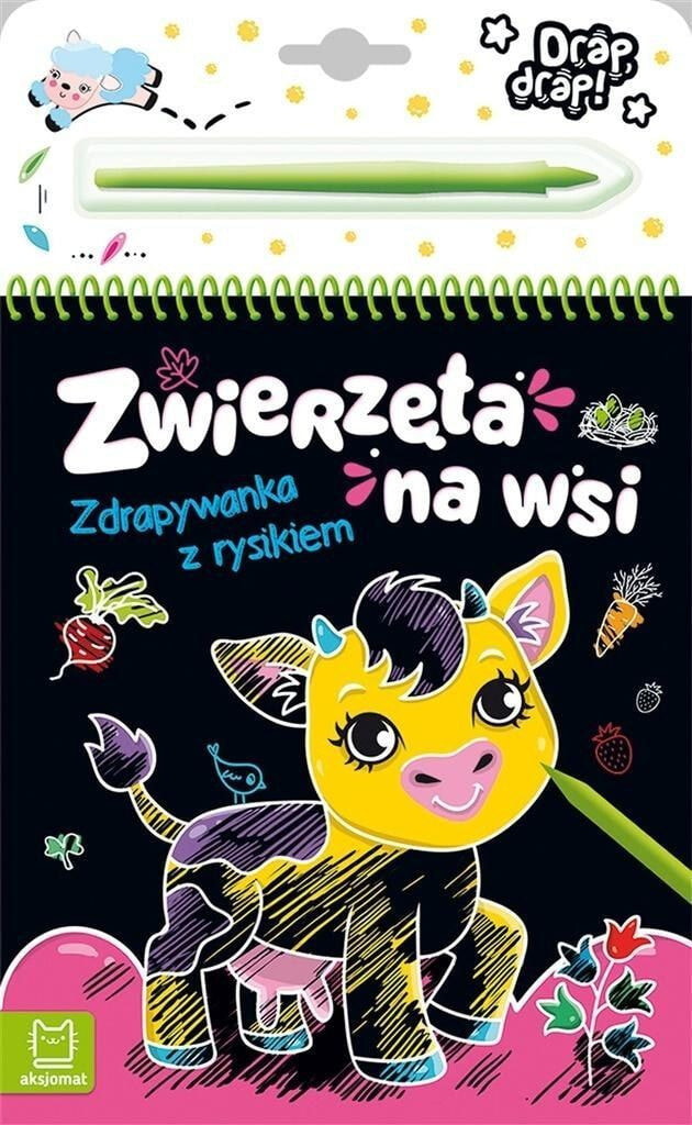 Раскраска для рисования Aksjomat Kraków Zdrapywanka z rysikiem. Zwierzęta na wsi