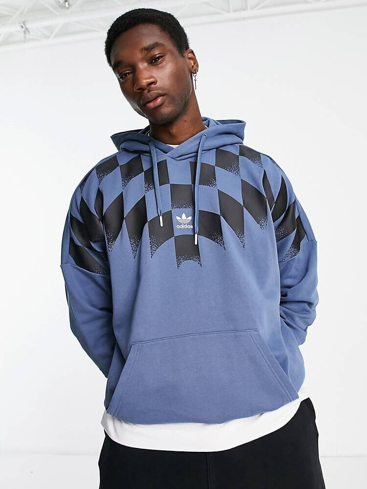adidas Originals – Rekive – Kapuzenpullover in Schwarz und Blau mit mittigem Logo