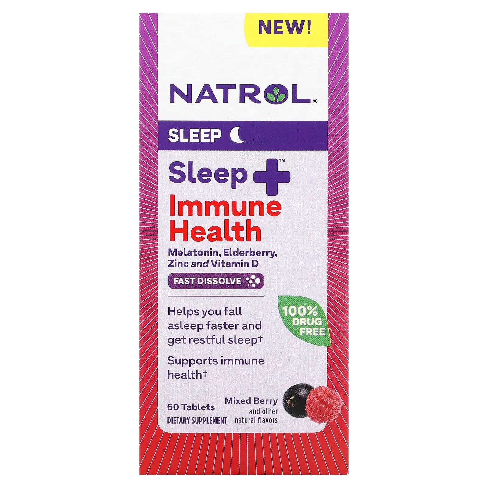 Natrol, Sleep + Immune Health, Mixed Berry, 60 Tablets