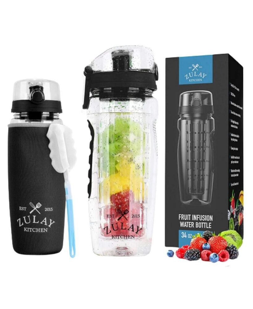 Zulay Kitchen portable Flip Top Lid Water Bottle with Fruit Infuser
