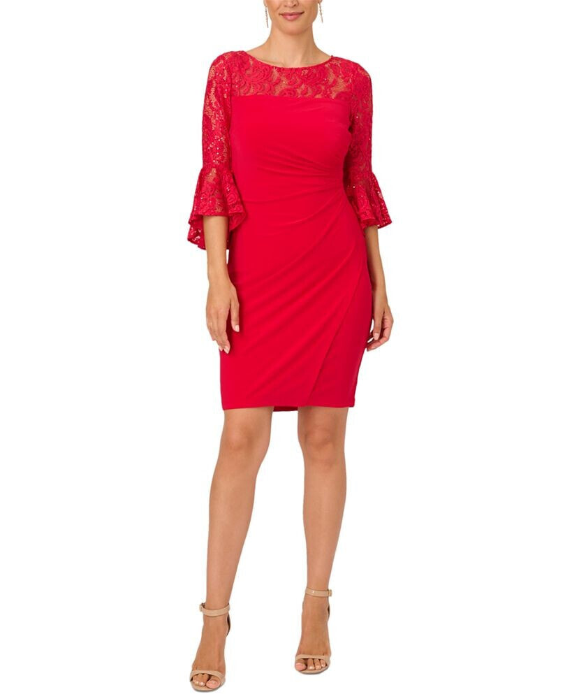 Women s Lace Trim Bell Sleeve Jersey Dress Adrianna Papell