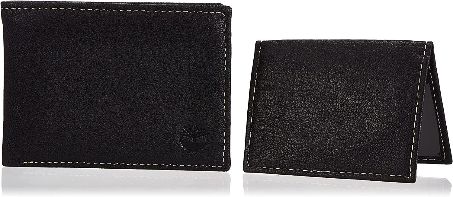 Мужское портмоне кожаное горизонтальное черное без застежки Timberland Men's Leather RFID Blocking Passcase Security Wallet