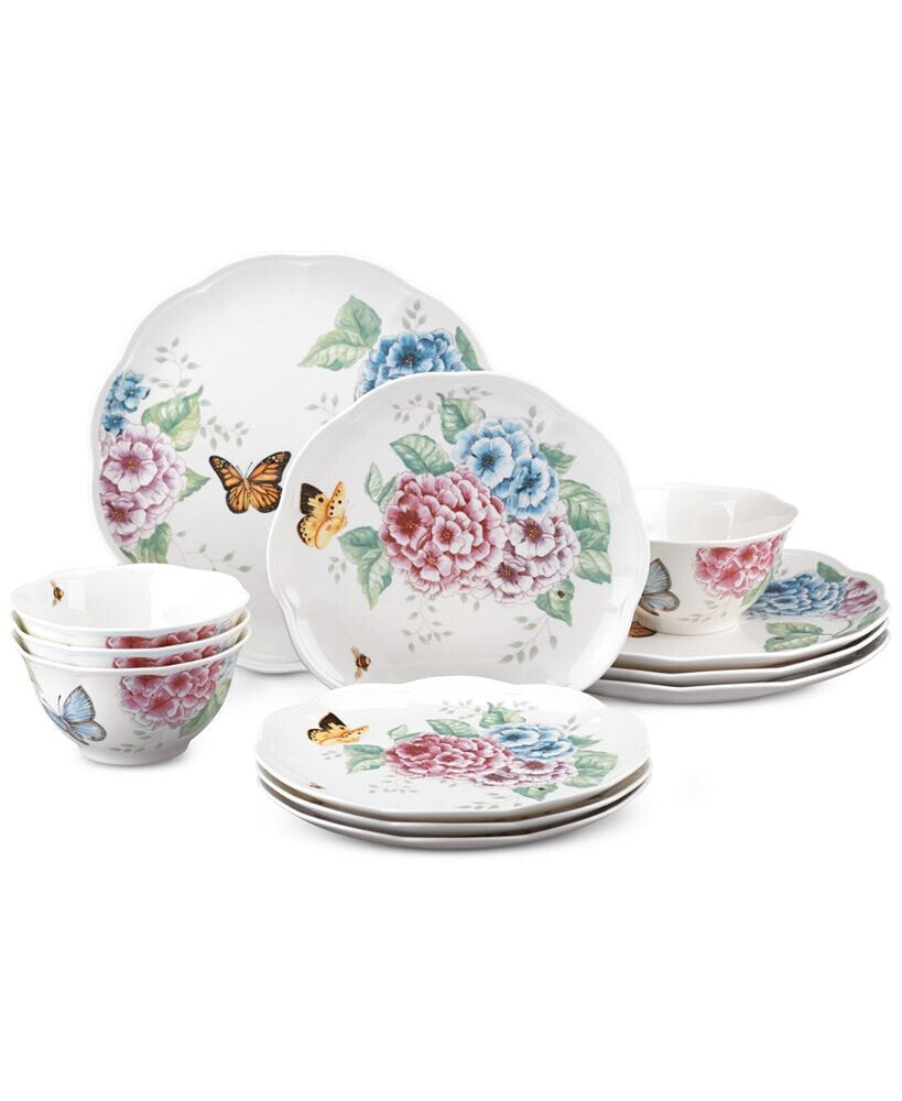 Butterfly Meadow Hydrangea Collection 12-Pc. Dinnerware Set, Service for 4
