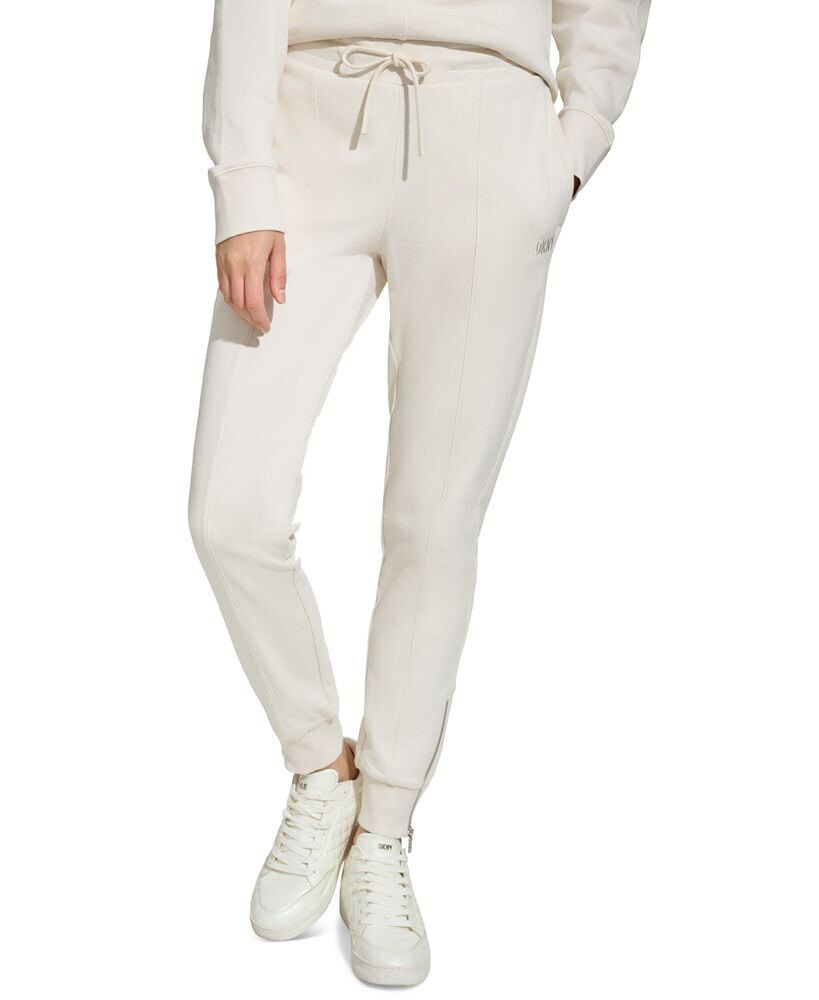 DKNY women's Cotton Zipper-Hem Ribbed-Cuff Joggers