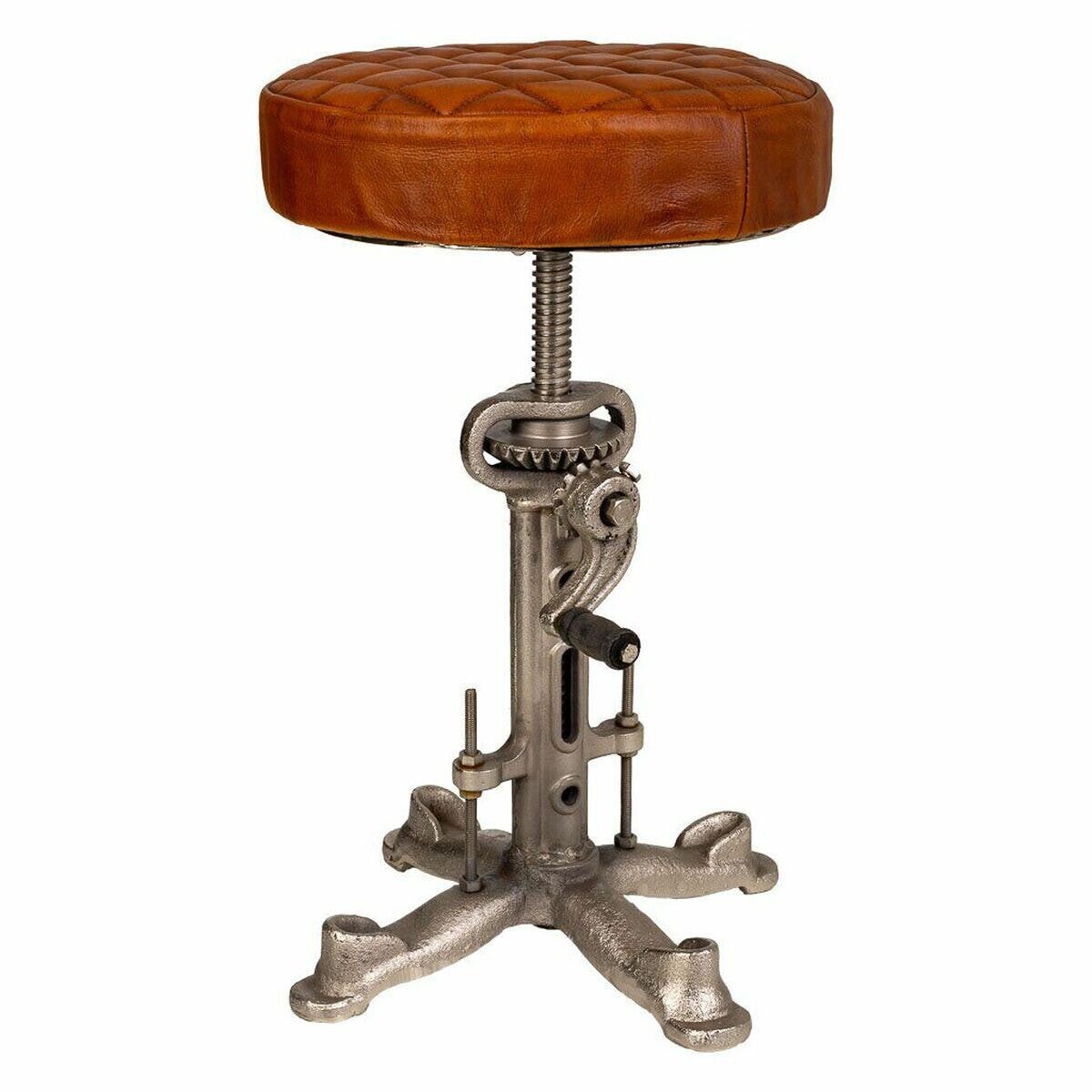 Stool Alexandra House Living Brown Leather Wood Iron 31 x 46 x 31 cm